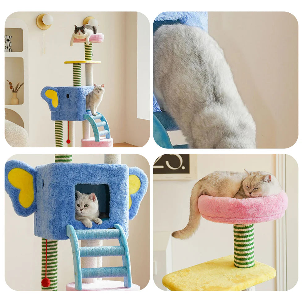 Solid Rubberwood Cat Tree 153cm | Multi-Level Climbing Tower