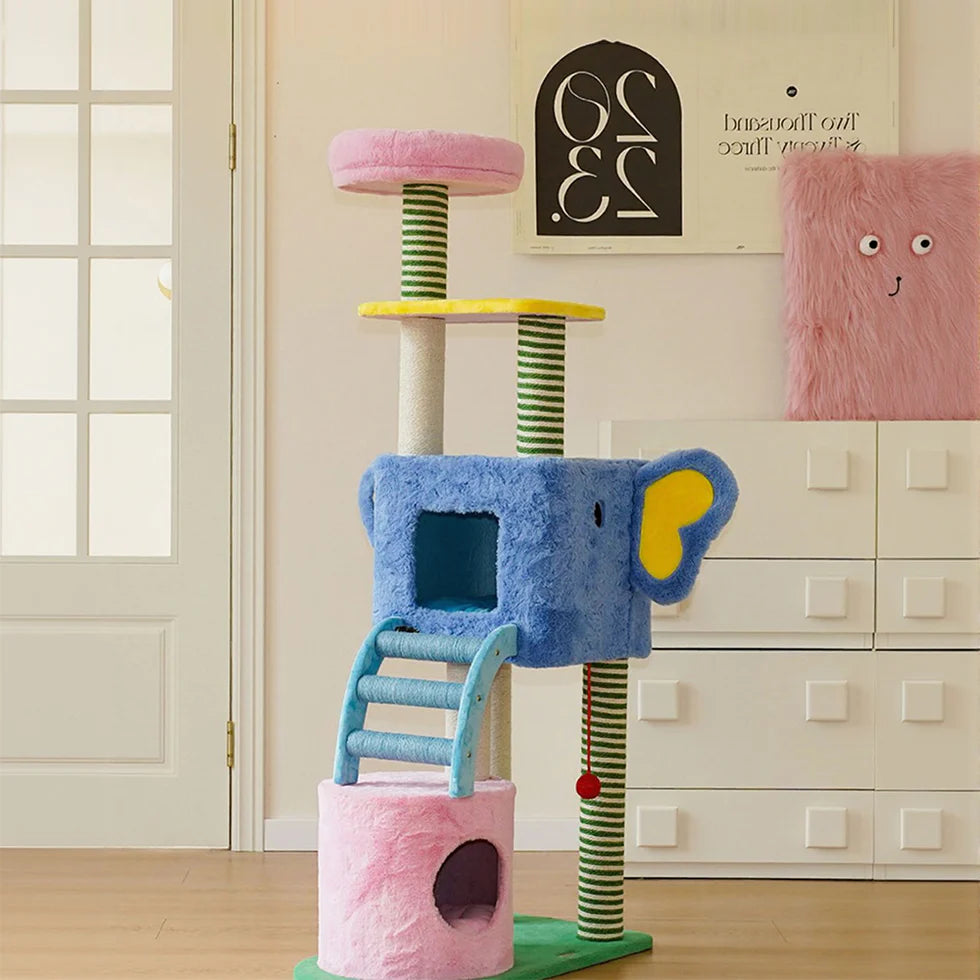Solid Rubberwood Cat Tree 153cm | Multi-Level Climbing Tower
