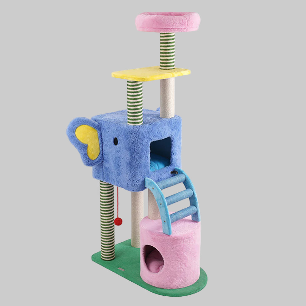 Solid Rubberwood Cat Tree 153cm | Multi-Level Climbing Tower