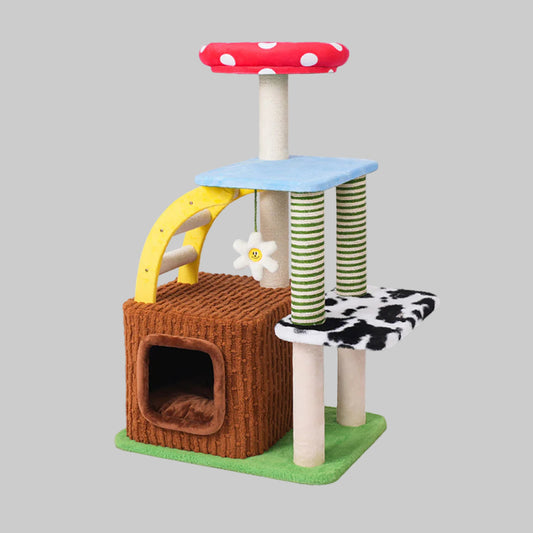 Plush Cat Tree with Hideaway | Compact Multi-Level Tower