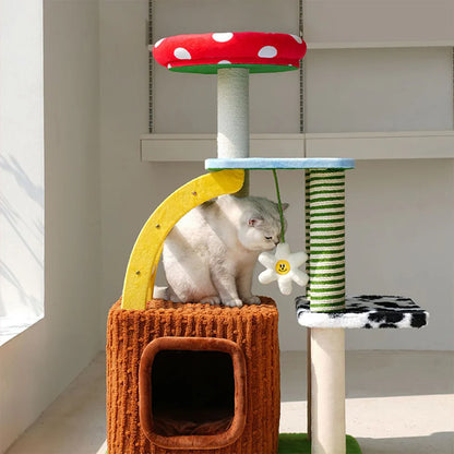 Plush Cat Tree with Hideaway | Compact Multi-Level Tower