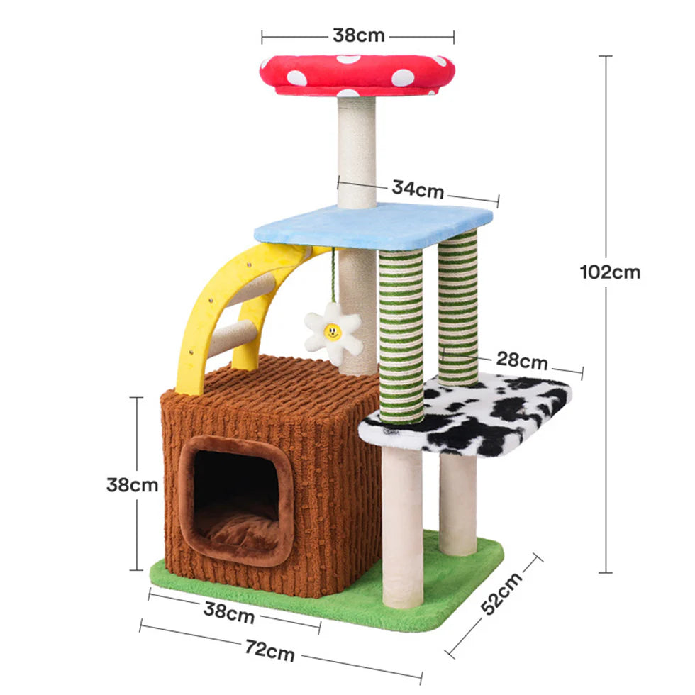 Plush Cat Tree with Hideaway | Compact Multi-Level Tower