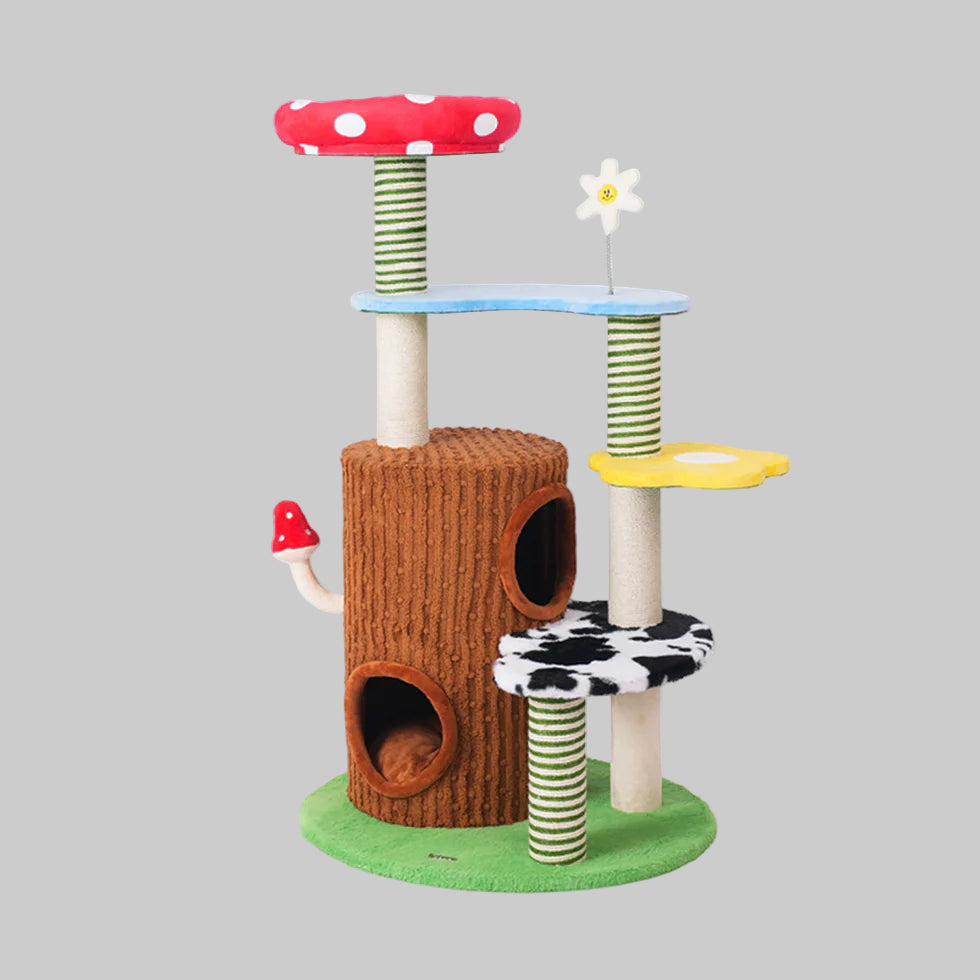 Plush Cat Tree with Hideaway | Compact Multi-Level Tower