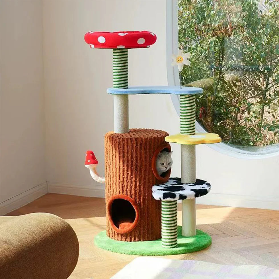Plush Cat Tree with Hideaway | Compact Multi-Level Tower