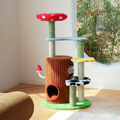 Plush Cat Tree with Hideaway | Compact Multi-Level Tower