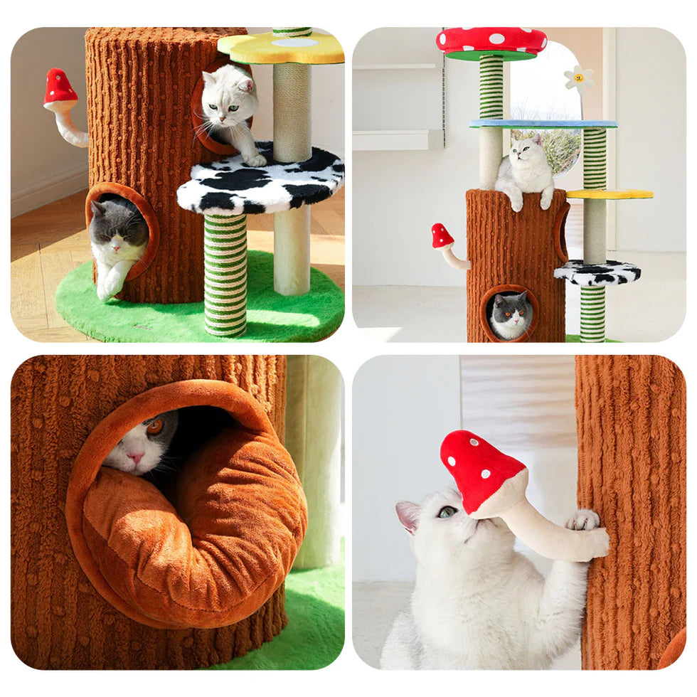 Plush Cat Tree with Hideaway | Compact Multi-Level Tower