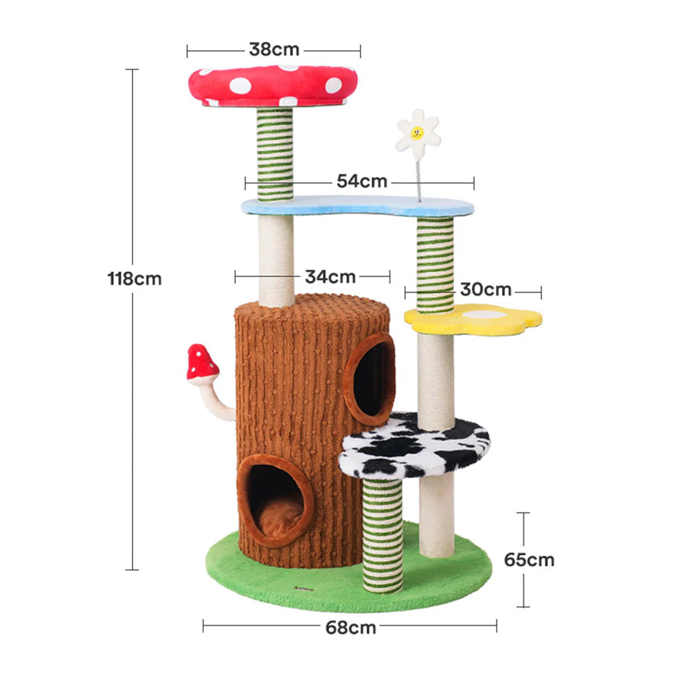 Plush Cat Tree with Hideaway | Compact Multi-Level Tower
