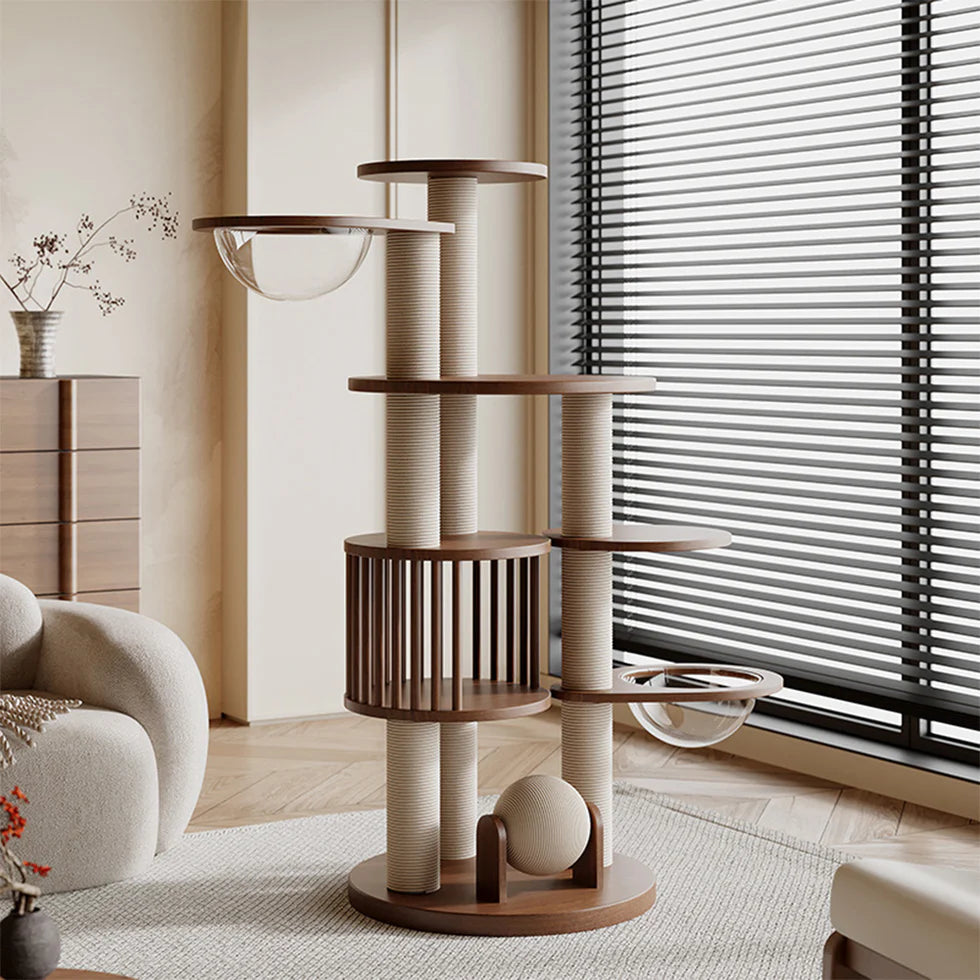 Solid Rubberwood Cat Tree 175cm | Multi-Level Climbing Tower