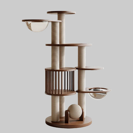 Solid Rubberwood Cat Tree 175cm | Multi-Level Climbing Tower
