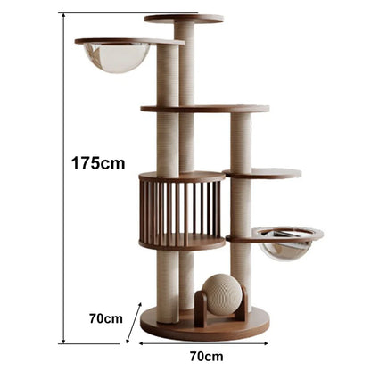 Solid Rubberwood Cat Tree 175cm | Multi-Level Climbing Tower