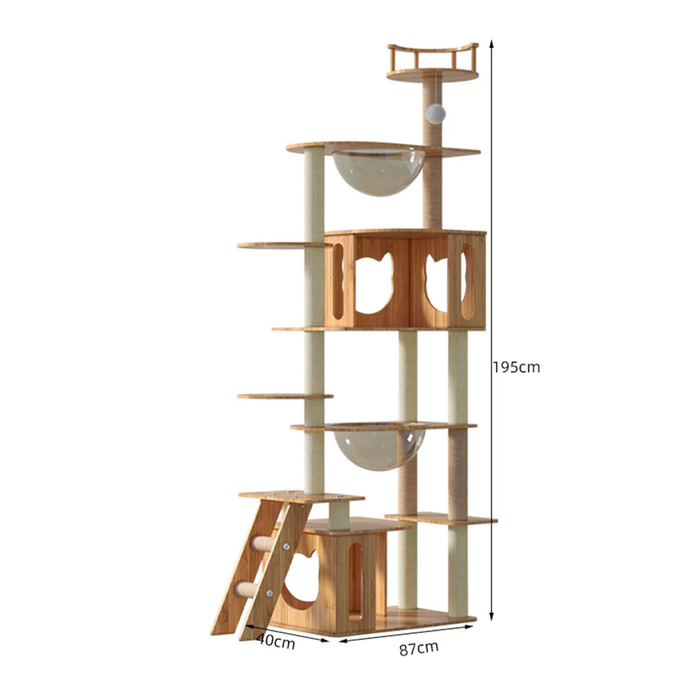 Multi-Tiered Cat Climber 195cm | MDF Tower with Hideaways