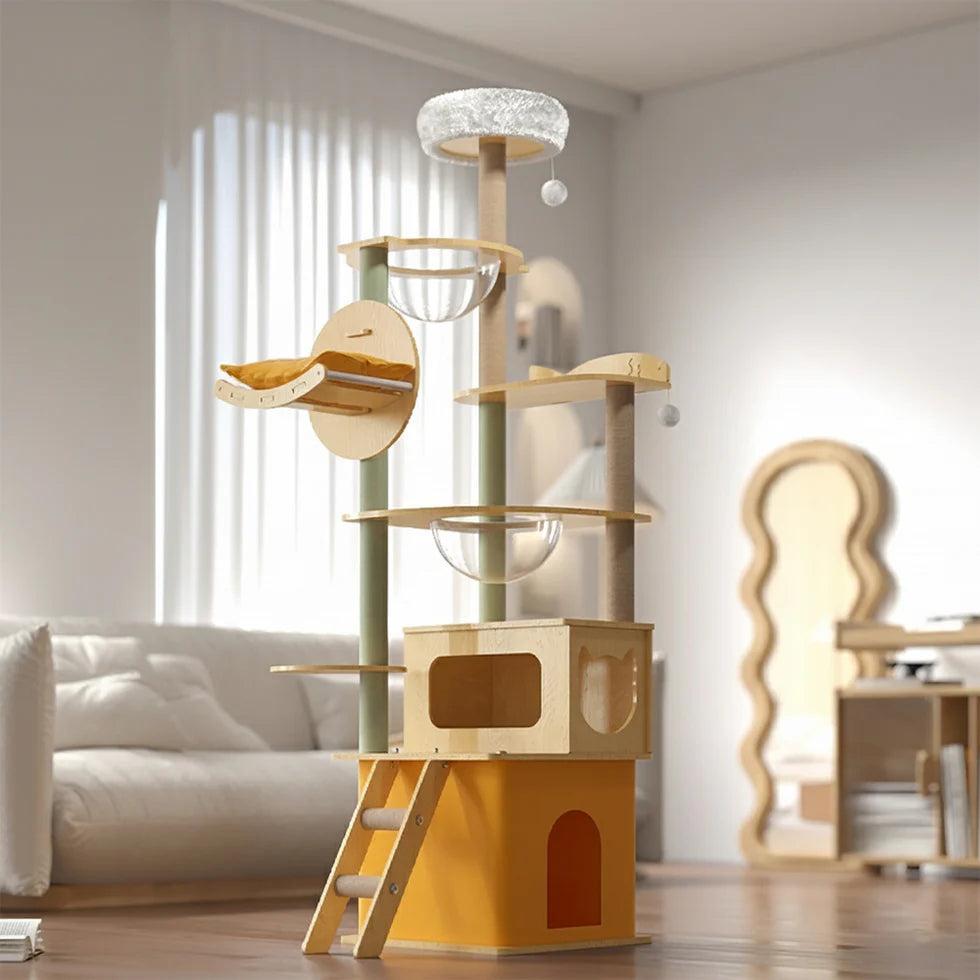 Multi-Tiered Cat Climber 195cm | MDF Tower with Hideaways