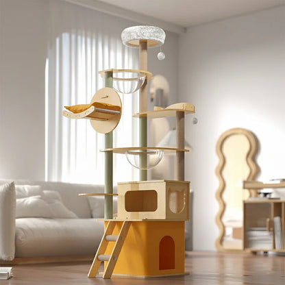 Multi-Tiered Cat Climber 195cm | MDF Tower with Hideaways