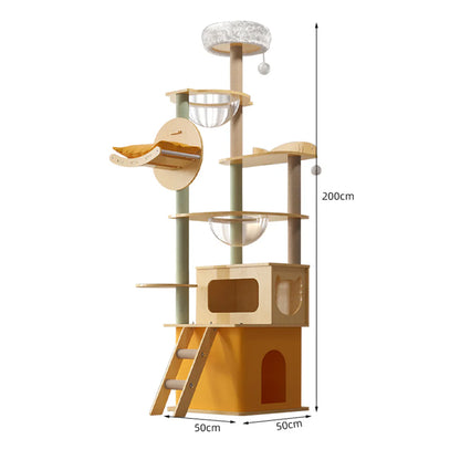 Multi-Tiered Cat Climber 195cm | MDF Tower with Hideaways