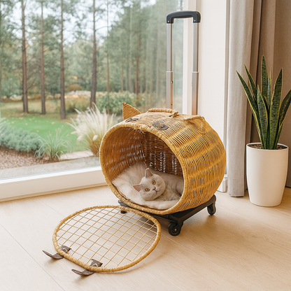 Wicker Cat Carrier Trolley – Wheels & Extendable Handle