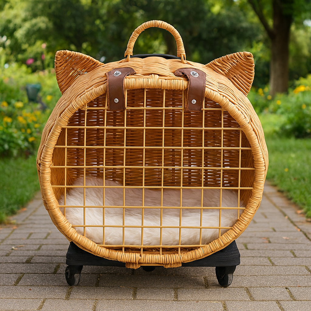 Wicker Cat Carrier Trolley – Wheels & Extendable Handle