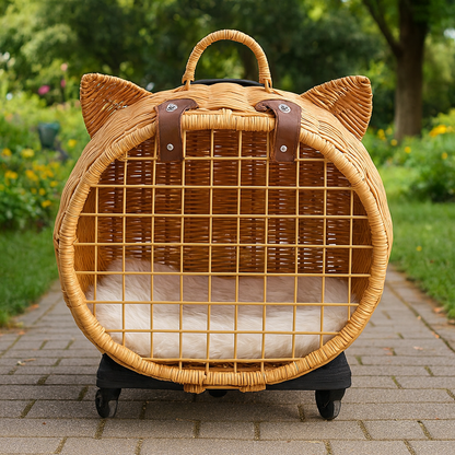 Wicker Cat Carrier Trolley – Wheels & Extendable Handle