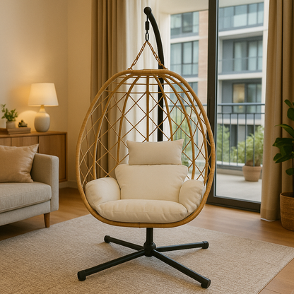Premium Foldable Rattan Egg Chair with Thick Cushion