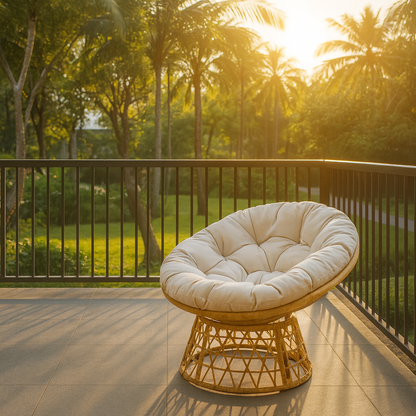 Rotating Papasan Chair with Cushion – PE Rattan & Steel Frame