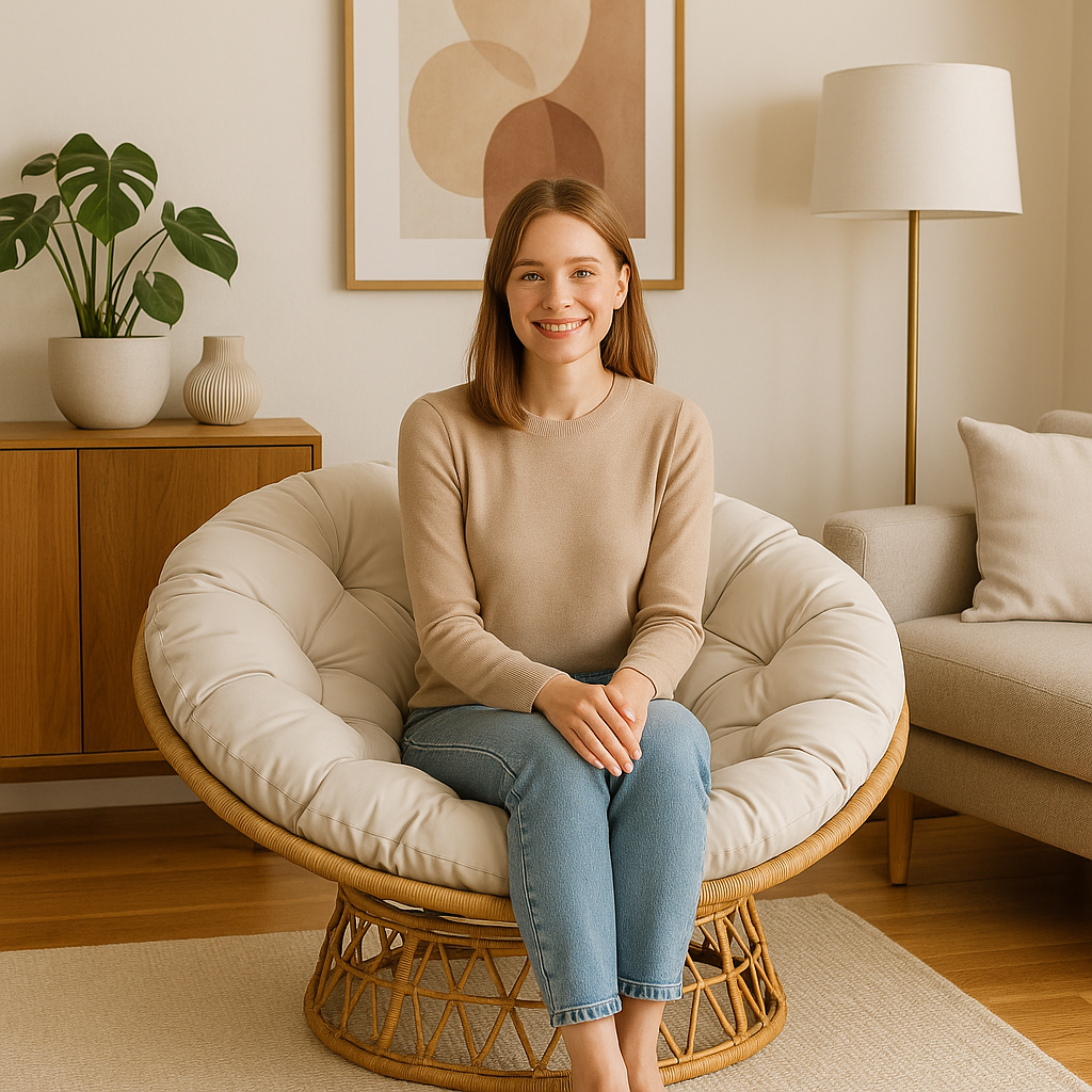 Rotating Papasan Chair with Cushion – PE Rattan & Steel Frame