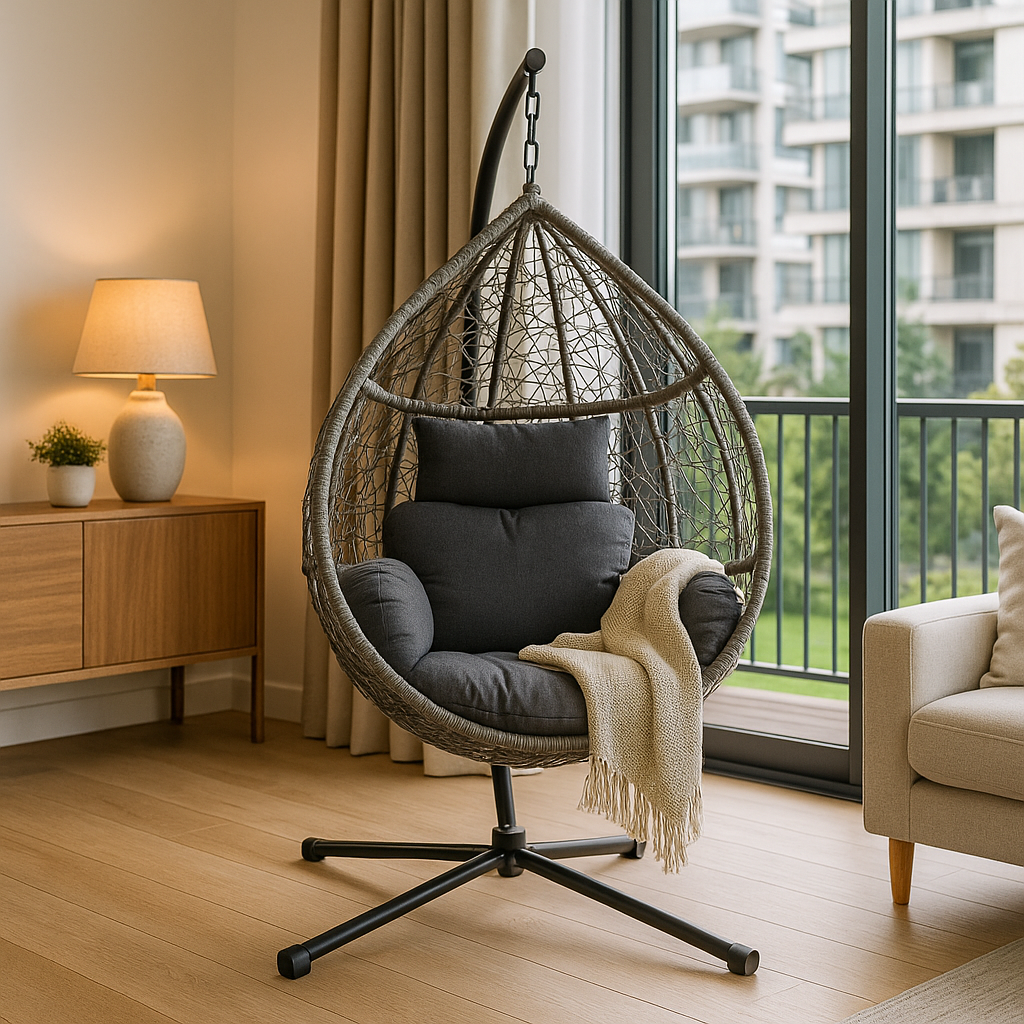 Modern Hanging Egg Chair with Stand – Weather-Resistant Rattan