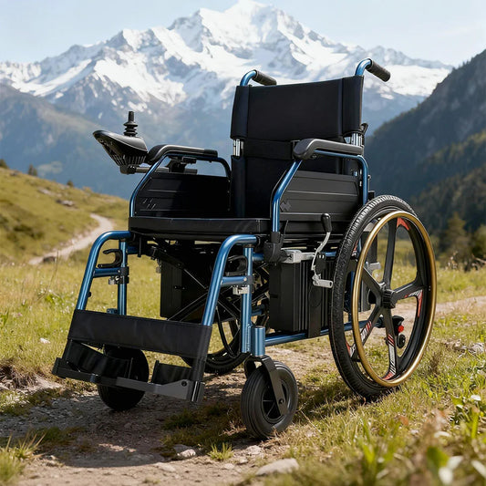 Aluminum Alloy Foldable Electric Wheelchair – Dual Motor Power, Extended 18-20km Range, Heavy-Duty 200kg Capacity
