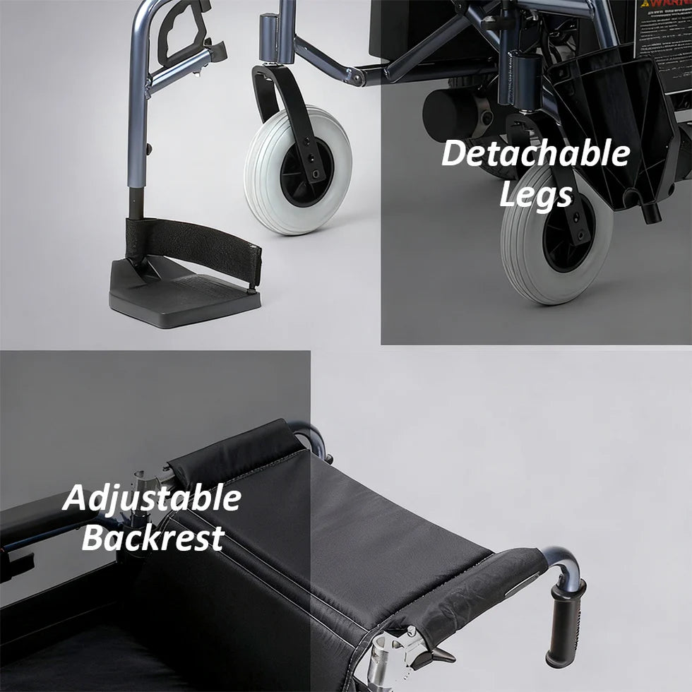 Aluminum Alloy Foldable Electric Wheelchair – Dual Motor Power, Extended 18-20km Range, Heavy-Duty 200kg Capacity