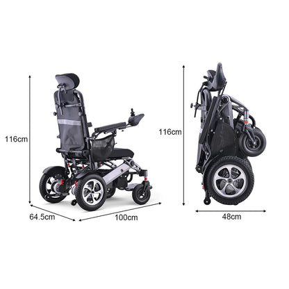 250W Foldable Electric Wheelchair – Lightweight Aluminium Frame, Dual Motors with Reclining Backrest