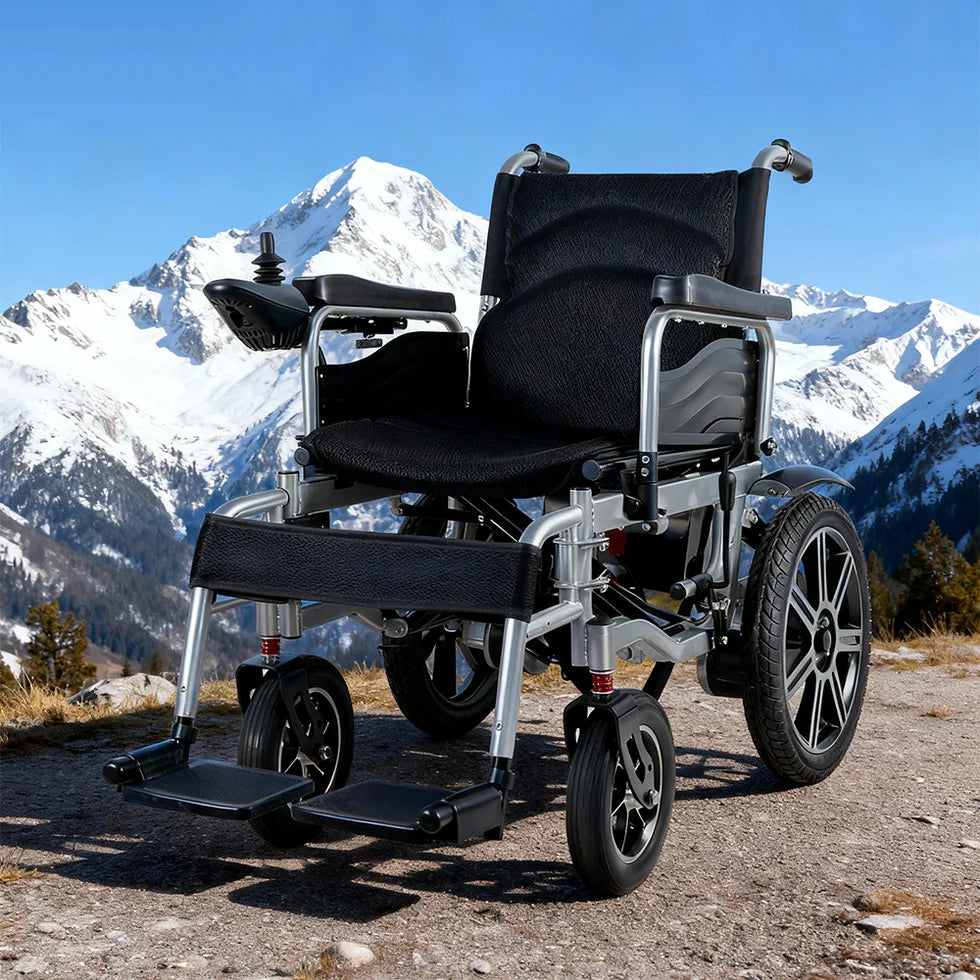 Foldable 12Ah Dual-Motor Electric Wheelchair with Aluminum Alloy Wheels – Ergonomic Comfort, 15km Range, 20° Slope Capability