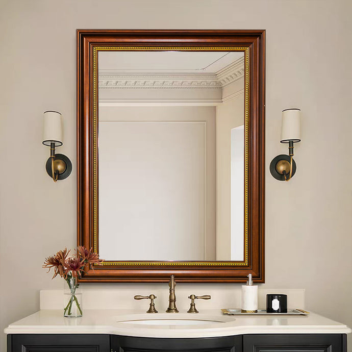 Elegant Bronze Wall Mirror with Gold Accent – 80x60cm