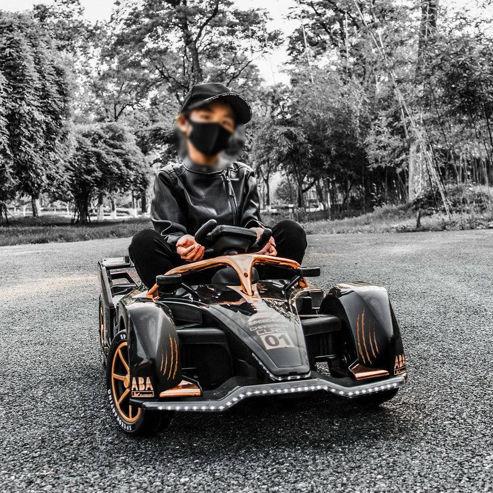 Urban Culture Homes 12V 7Ah Dual Drive Electric Go-Kart | Kids Racing Vehicle with Remote Control, MP3, and LED Lights