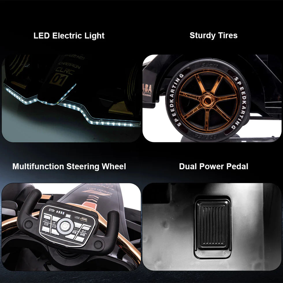 Urban Culture Homes 12V 7Ah Dual Drive Electric Go-Kart | Kids Racing Vehicle with Remote Control, MP3, and LED Lights