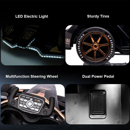 Urban Culture Homes 12V 7Ah Dual Drive Electric Go-Kart | Kids Racing Vehicle with Remote Control, MP3, and LED Lights