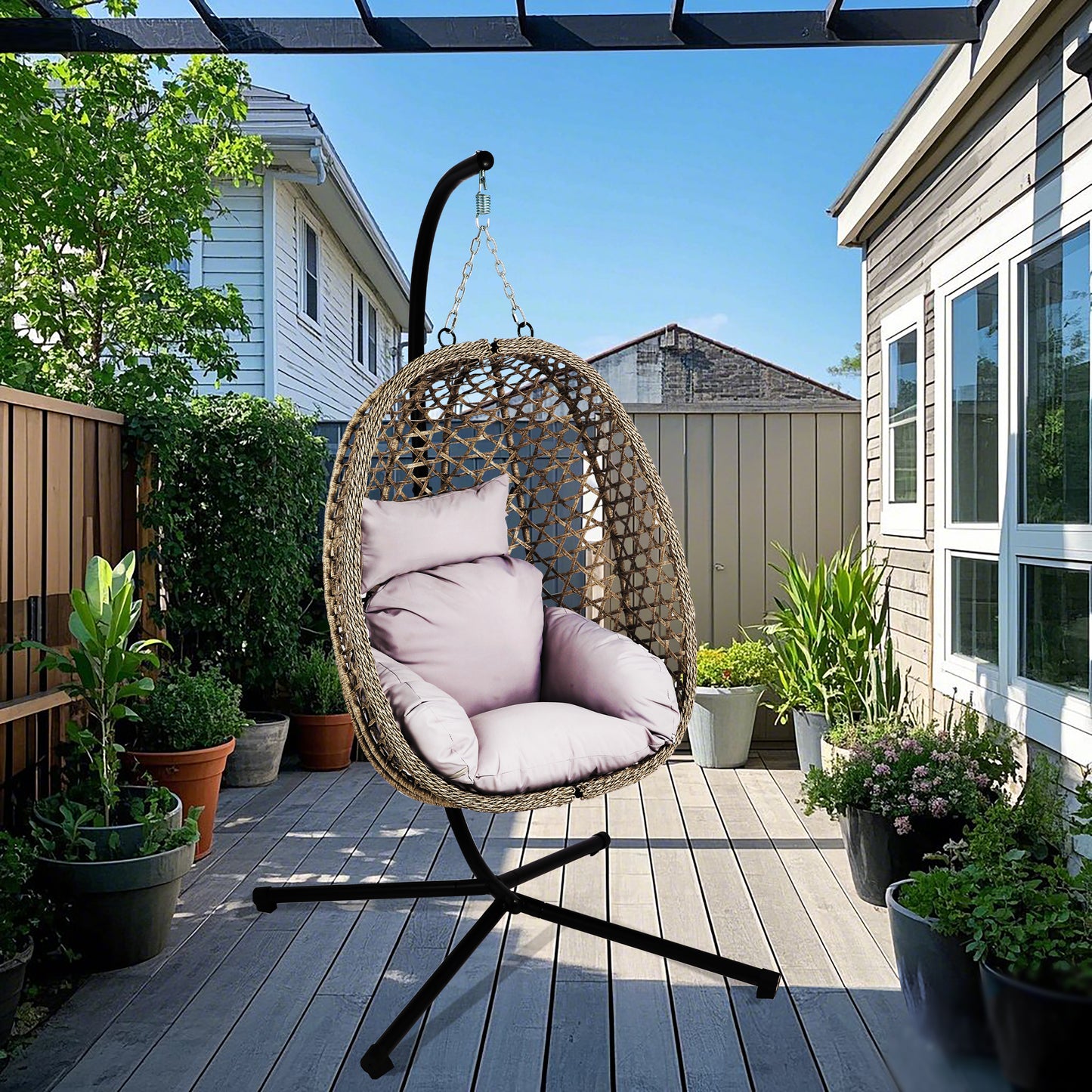 Premium Foldable Rattan Egg Chair with Thick Cushion