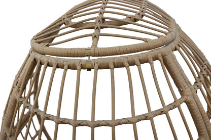 Woven rattan lampshade on a white background