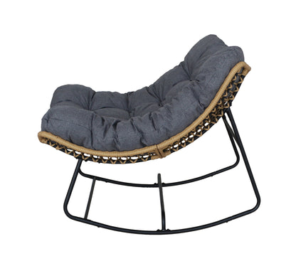 Rustic rocking chair with a dark gray cushion on a white background