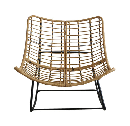 Wicker chair with black metal frame on a white background