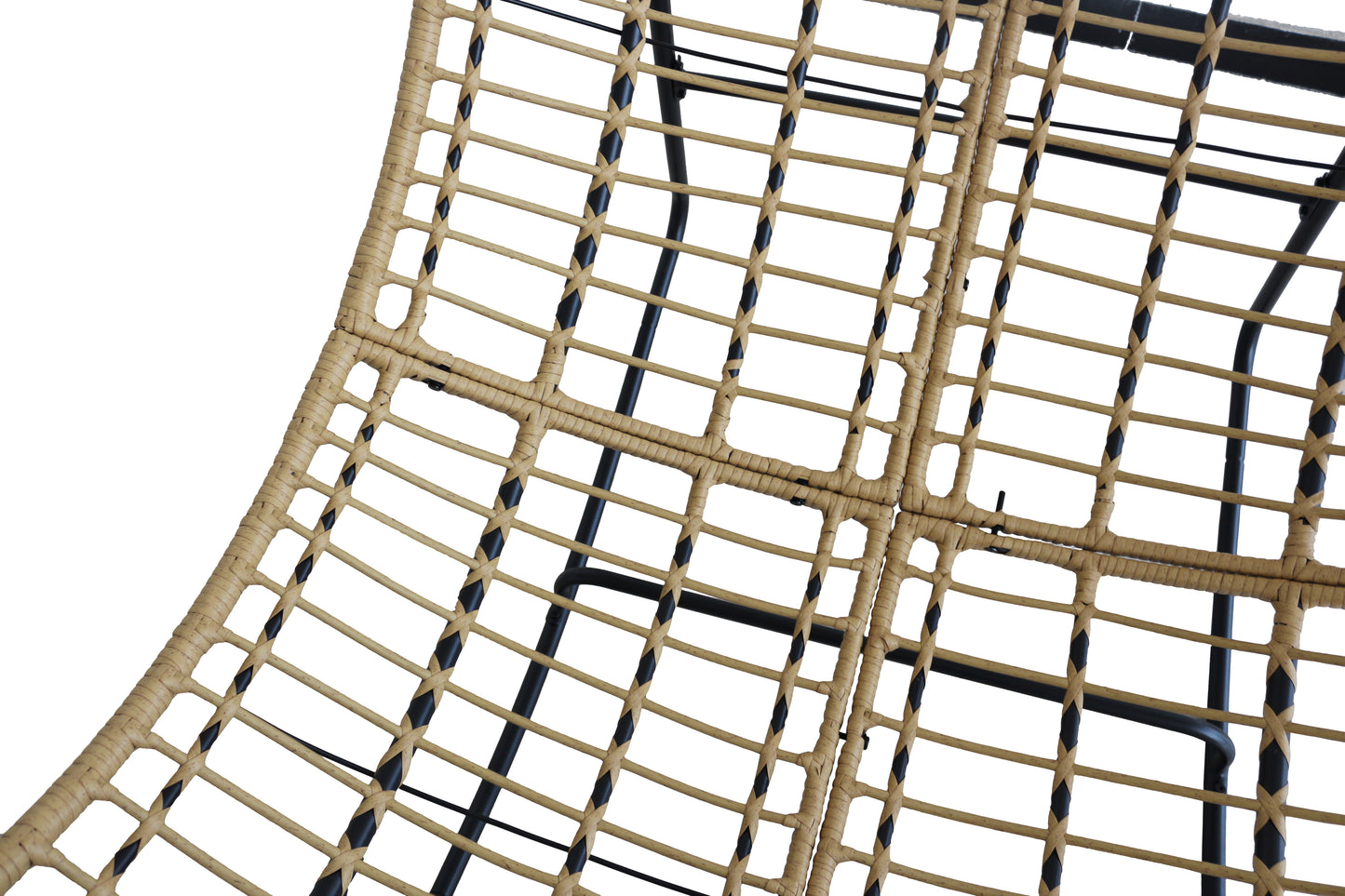 Close-up of a woven chair seat with a grid pattern on a white background