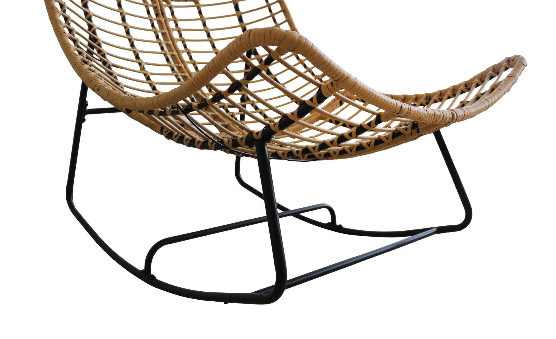Wicker chair with black metal frame on a white background
