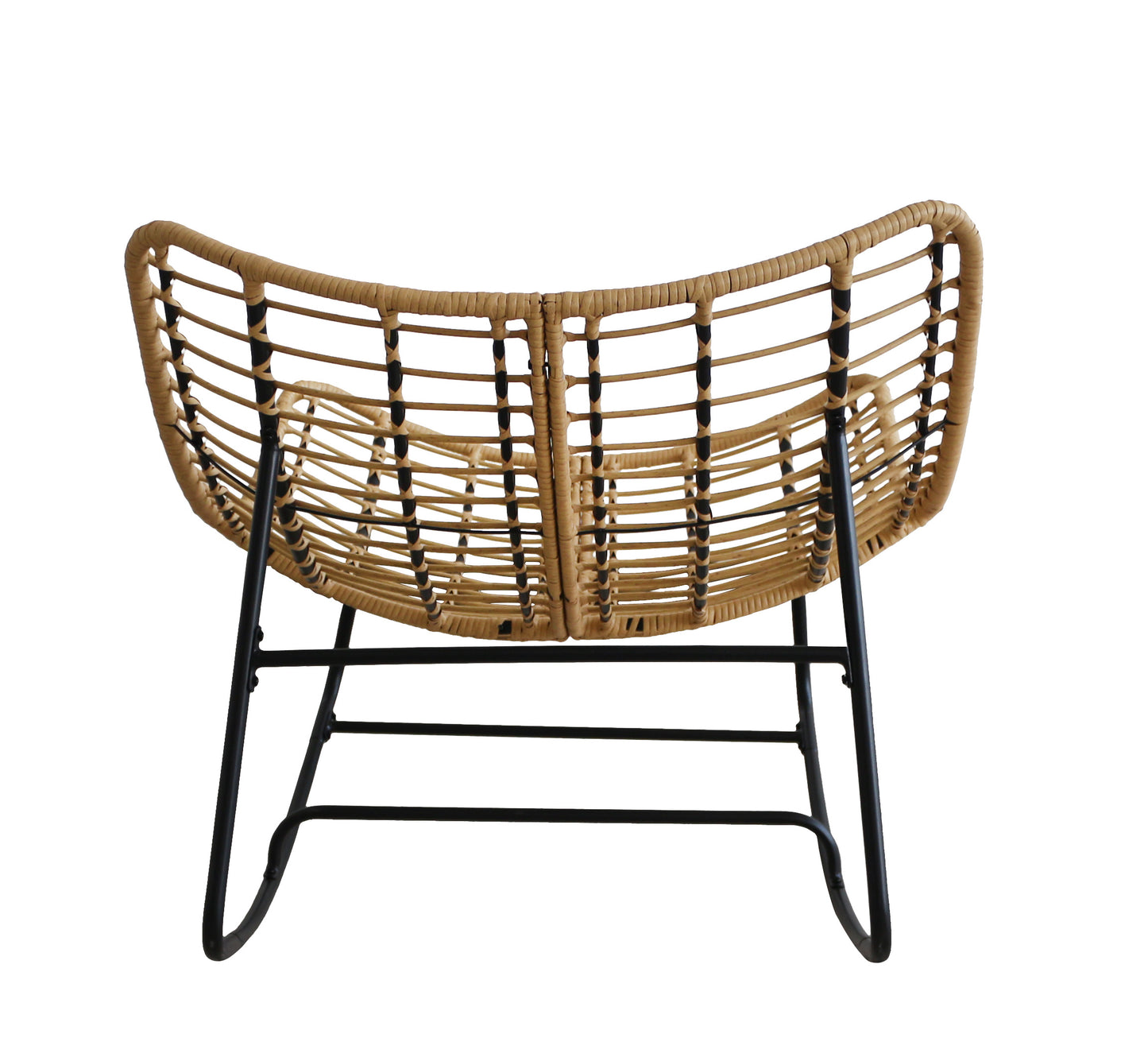 Wicker chair with black metal frame on a white background