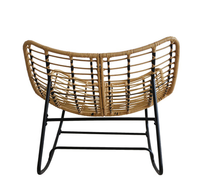 Wicker chair with black metal frame on a white background