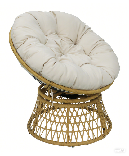 Rotating Papasan Chair with Cushion – PE Rattan & Steel Frame