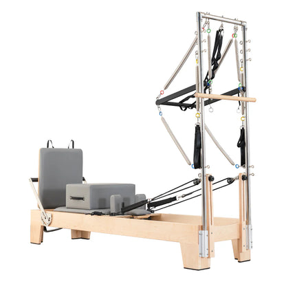 Professional Pilates Reformer with Tower – Rubberwood & 14-Spring Resistance System