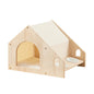 Pet House with Dining Area 55cm | Wood Frame Cat Dog Shelter