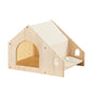 Pet House with Dining Area 55cm | Wood Frame Cat Dog Shelter