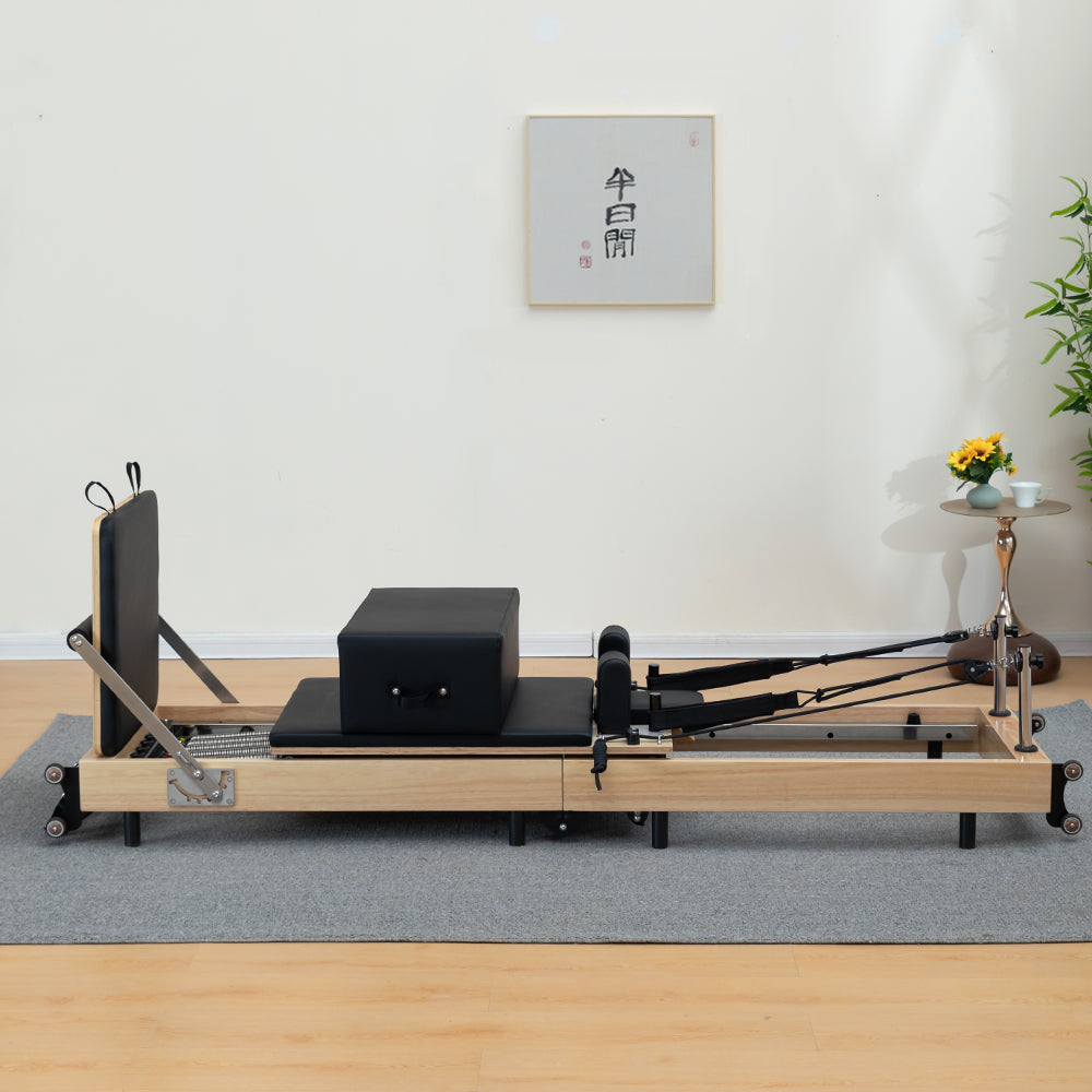 Foldable Solid Wood Frame Pilates Reformer – 6-Spring Resistance, Roll-Up Design