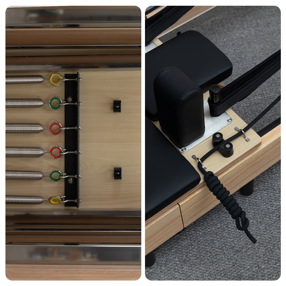 Foldable Solid Wood Frame Pilates Reformer – 6-Spring Resistance, Roll-Up Design