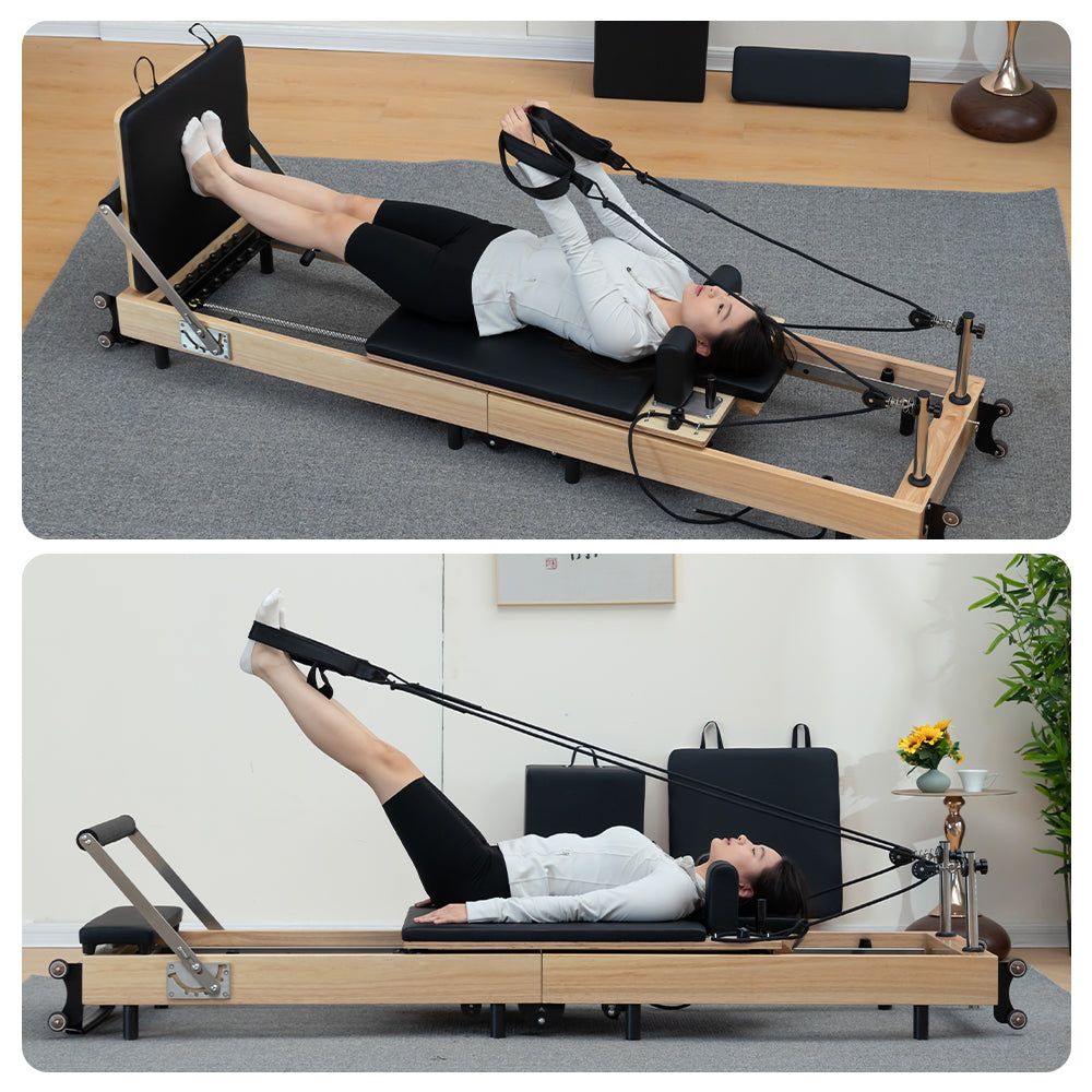 Foldable Solid Wood Frame Pilates Reformer – 6-Spring Resistance, Roll-Up Design