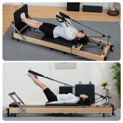 Foldable Solid Wood Frame Pilates Reformer – 6-Spring Resistance, Roll-Up Design