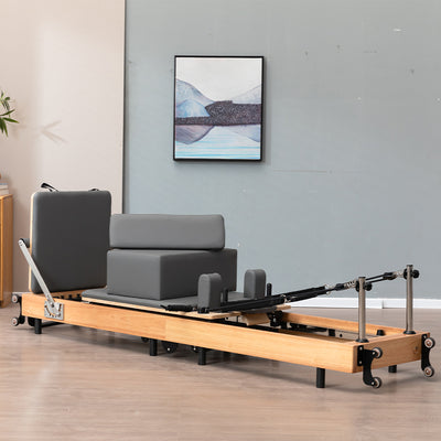 Foldable Solid Wood Frame Pilates Reformer – 6-Spring Resistance, Roll-Up Design